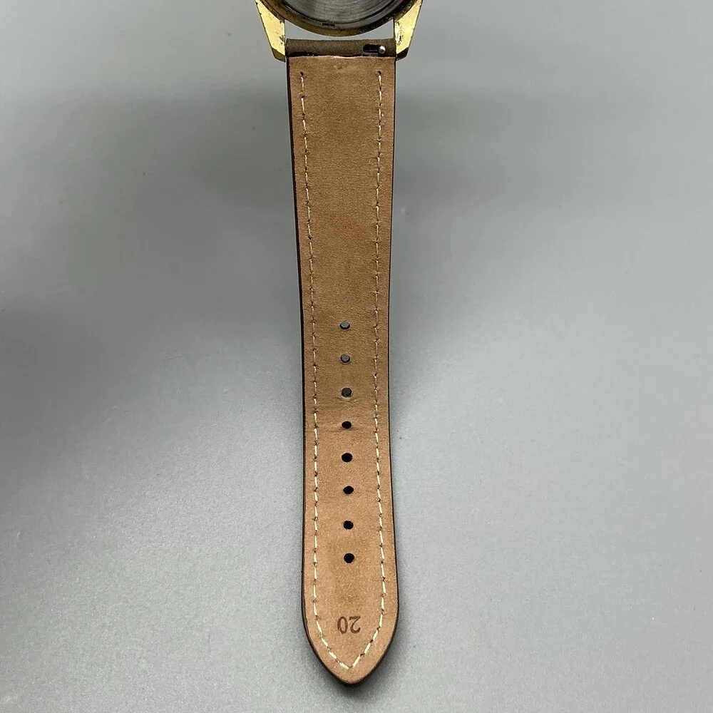 Croton Manhattan Mens Watch 34mm Champagne Dial Leather Diamond New Battery